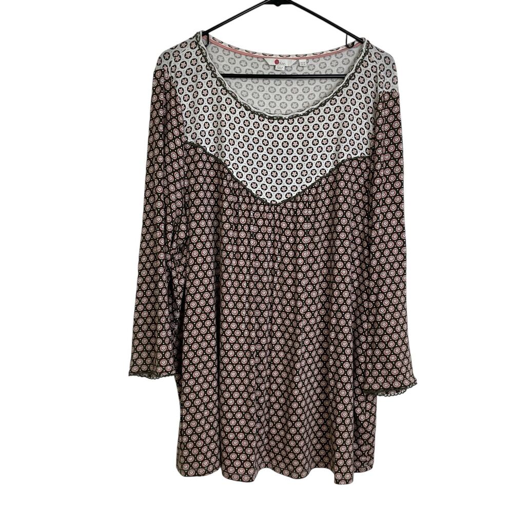 Boden Long Sleeve Shirt Womens Size 18 Plus Natasha Star Print Stretch Scallop